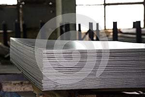 Stainless steel sheets deposited in stacks photo