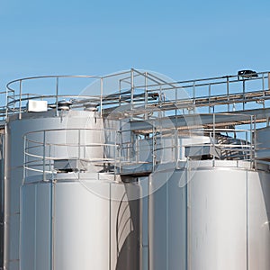Stainless steel silos.