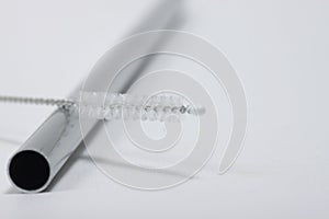 Stainless steel straw isolated background