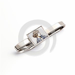 Stainless Steel Tie Clip With Watercolor Illustration Of A Woman