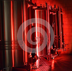 Stainless steel wine tanks.