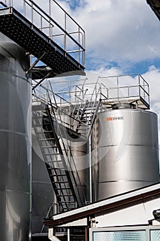 Stainless steel wine tanks. modern wine factory