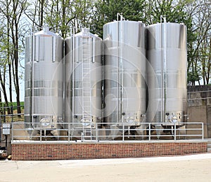 Stainless storage tanks in winery