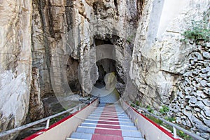 Stair down to the cave at Khao Samo Khon Temple in Lop Buri Province photo