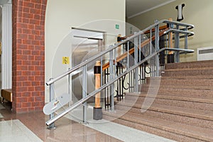 Stair lift for the disabled. Stairs of public building