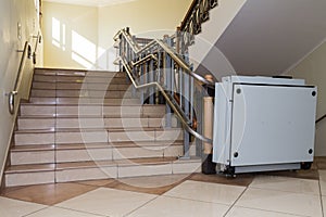 Stair lift for the disabled. Stairs of public building