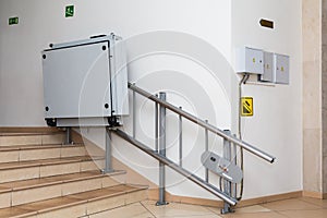 Stair lift for the disabled. Stairs of public building