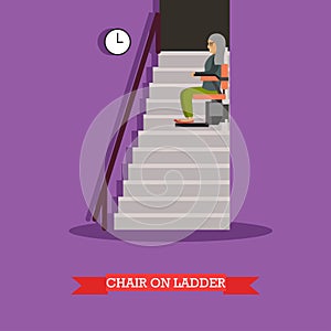 Stair lift for the elderly vector illustration in flat style