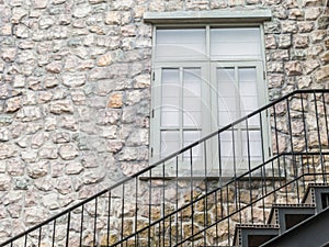 Stair metal and stone wall