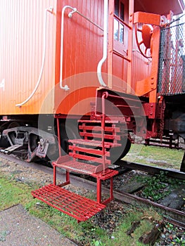 Stair step of old caboose train.