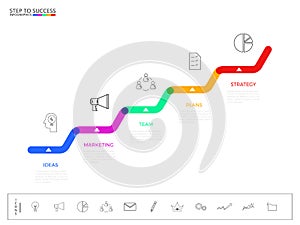 Stair step to success concept. Business timeline modern colorful infographics template with icons and elements.