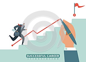 Stair to the goal. Path to success business career, businessman stairway to target and growth employeeman vector