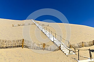 Stair upward to the sand Dune du Pilat at Arcachon