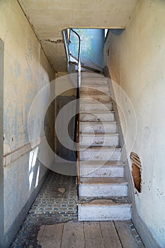 Staircase in an abandoned building in Bannack Ghost Town in Montana photo