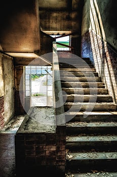 Staircase in an abandoned complex, urban exploration