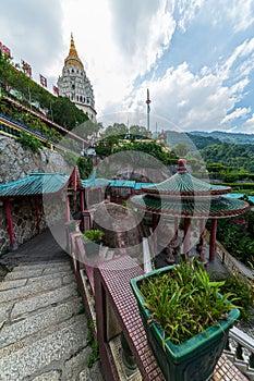 Staircase along the garden against the Pagoda located in the Kek Lok Si temple, Temple of Supreme Bliss , in Penang