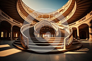 Staircase in an architecturally unique building - stock photography