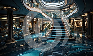 Staircase Ascending to Top Deck of Cruise Ship