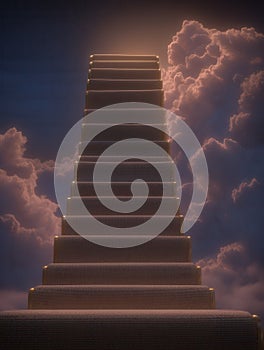 Stairway Rising Towards the Clouds Under a Dreamlike Sky Leading to Nowhere With photo
