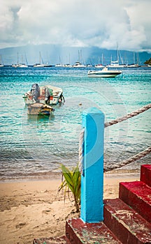 Staircase on the beach in Guadeloupe.