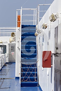 Staircase in a big cruise ship heading to Milos island, Cyclades