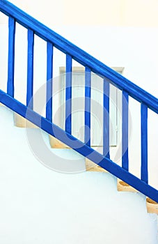 Staircase with blue railing in Myconos