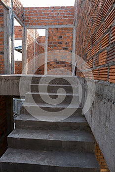 Staircase cement concrete structure and brick wall