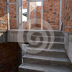 Staircase cement concrete structure and brick wall