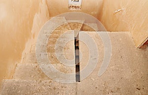 Staircase cement concrete structure in residential house building, under construction. unfinished staircase under construction