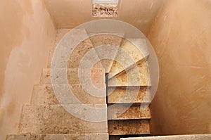 Staircase cement concrete structure in residential house building, under construction. unfinished staircase under construction