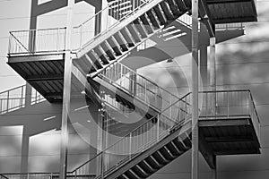 Staircase for fire escape outside industrial building