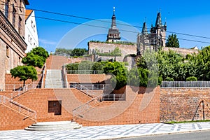 Staircase in fortification Singing trees, town Hradec Kralove, Czech republic