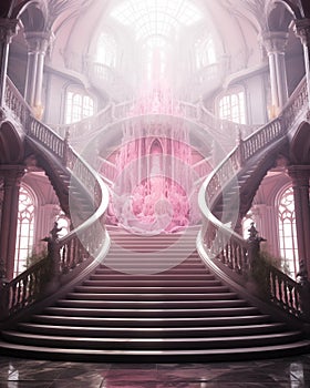 Staircase, hallway inside the castle, pink tone