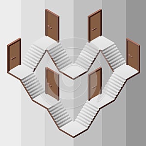 Staircase heart structure way with doors entrances