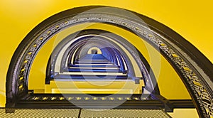 Staircase inside Bank Building with Blue and Yellow