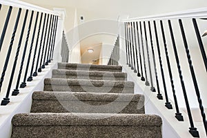 Staircase inside a house with fully carpeted steps