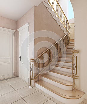 Staircase in the interior of a private house in a classic design