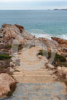 The staircase leading down to the sand at Knights beach located at Port Elliot on the fleurieu peninsula south australia on 3rd