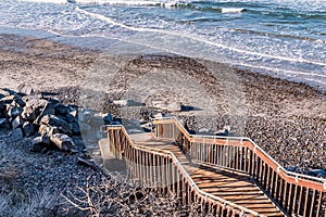 Staircase Leading Down to Stone-Covered South Carlsbad State Beach