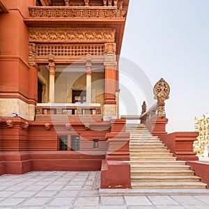 Staircase leading to balcony at Baron Empain Palace, Heliopolis district, Cairo, Egypt