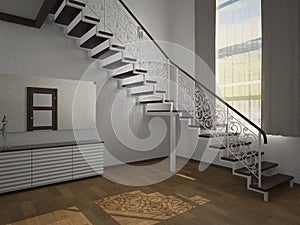 Staircase in the lobby 3d