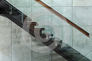 Staircase in modern villa and cement wall background