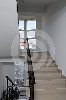 A staircase is a new apartment building