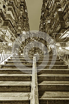 Staircase and old apartment building in Hong Kong