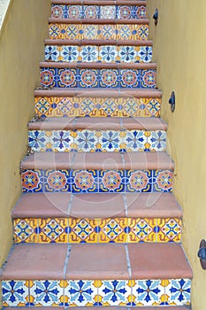 Staircase with ornate tiles risers and steps with tiles in San Francisco, California photo