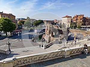 Staircase at Parco della Montagnola in Bologna, Italy with ruins of Castello di Porta Galliera