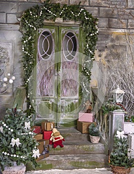 Staircase and porch with Christmas decorations