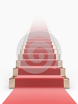 Staircase with red carpet 3D. Concept of success