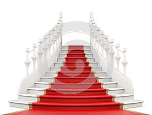 Staircase with red carpet. 3d illustration.