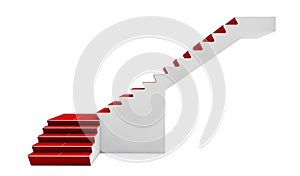 Staircase with red carpet isolated on white background. 3d render